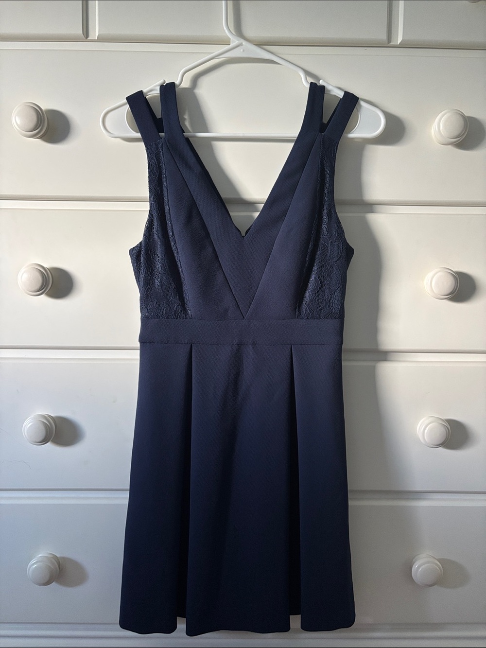 BCBGeneration Navy V-Neck Lace-Panel Sleeveless Dress